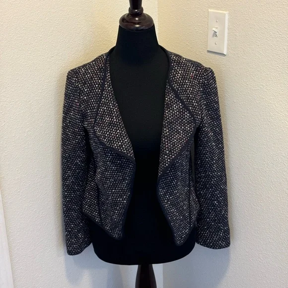 Derek Lam 10 Crosby 8 Navy Red Cardigan Jacket Cotton Tweed Size 2 - Picture 2 of 11